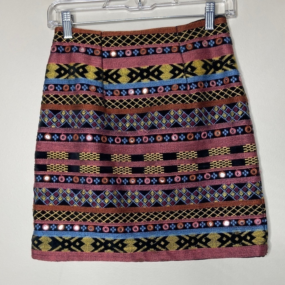 Tolani Embroidered Mirrored Mini Skirt XS